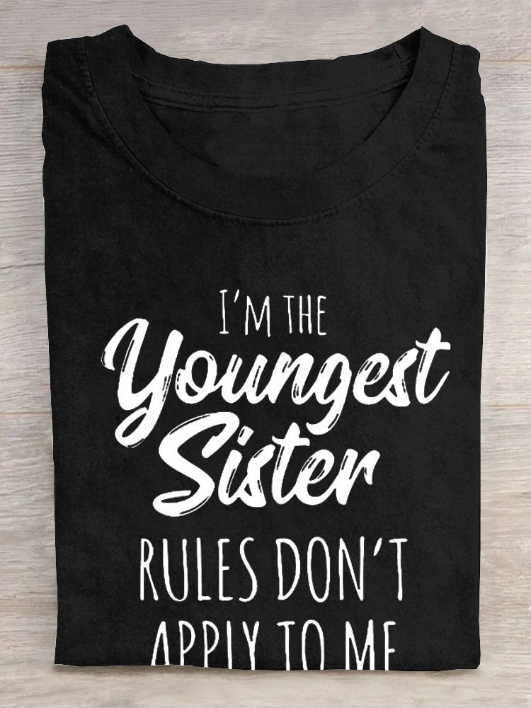 Women's youngest sister Funny Letters Casual Crew Neck T-Shirt