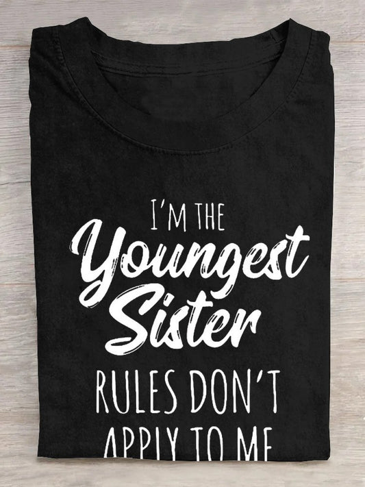 Women's youngest sister Funny Letters Casual Crew Neck T-Shirt