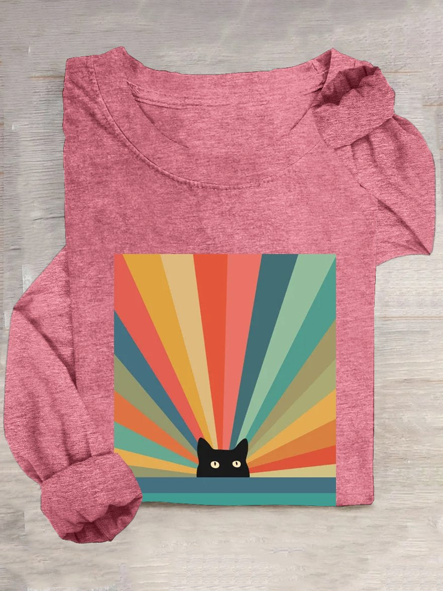 Casual Cotton-Blend Cat T-Shirt