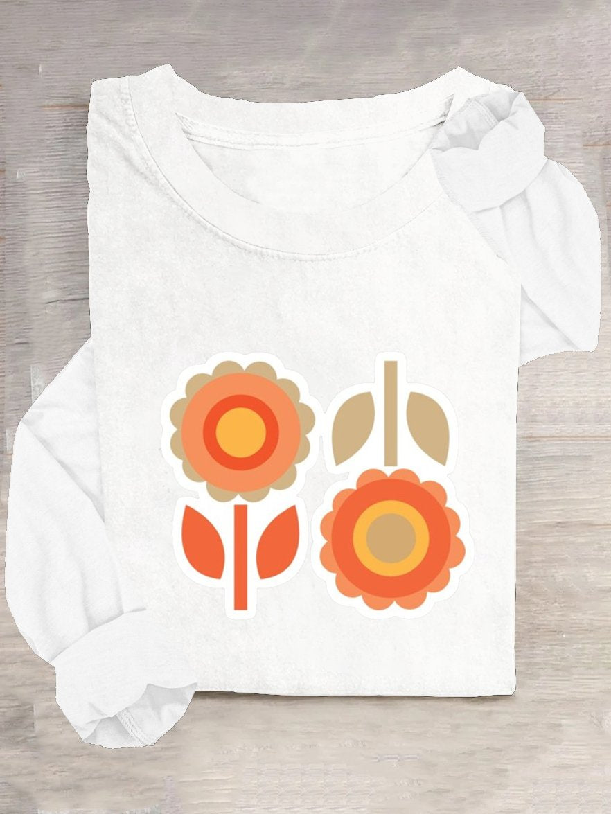 Casual Loose Floral Crew Neck T-Shirt