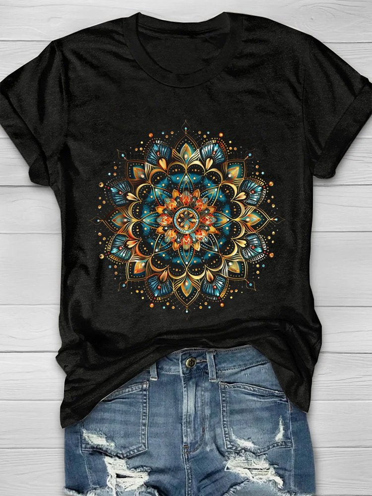 Random Print Casual Crew Neck Loose T-Shirt