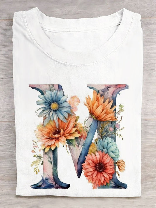 Floral Text Letters Casual T-Shirt