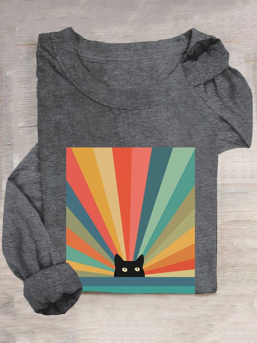 Casual Cotton-Blend Cat T-Shirt