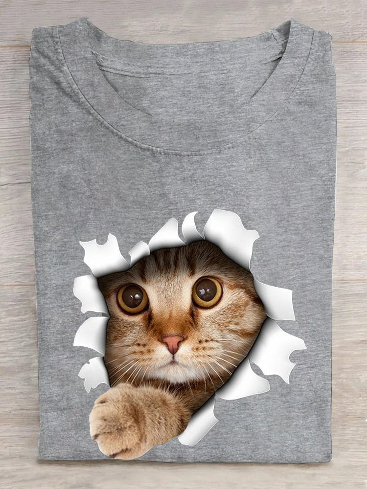 Casual Cat Loose Cotton T-Shirt