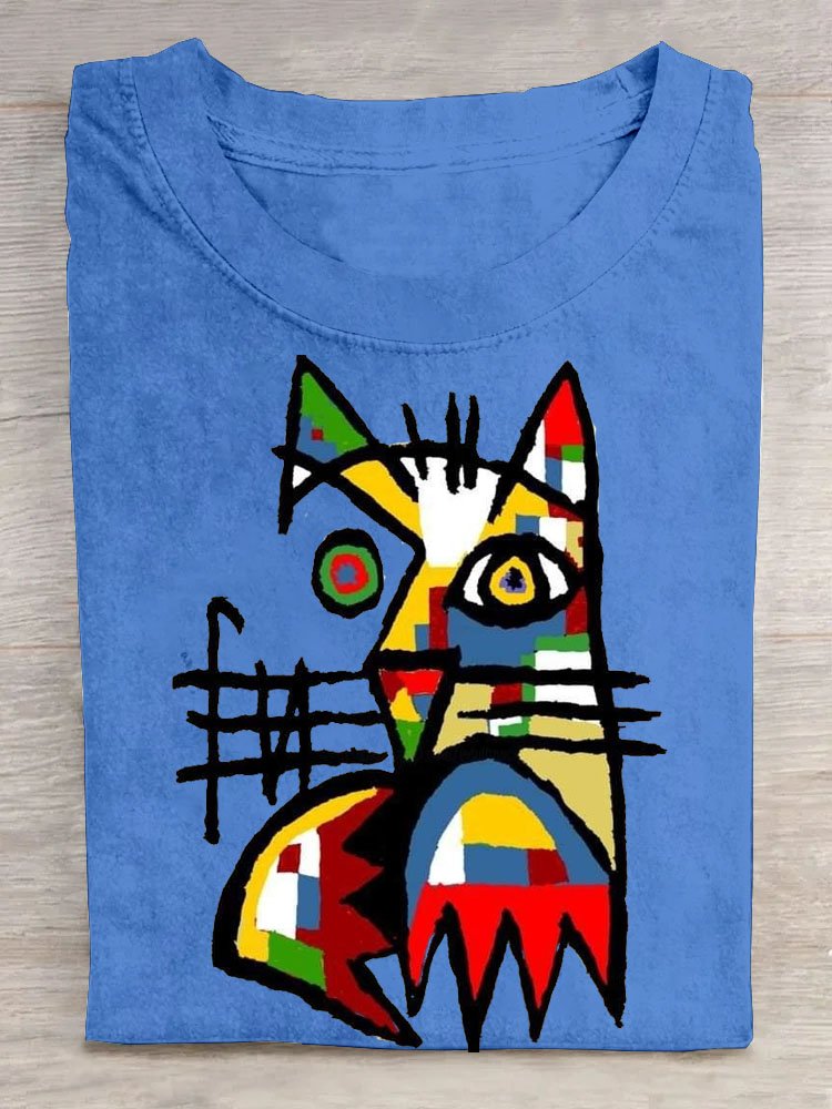 Casual Abstract Cat Printed T-Shirt