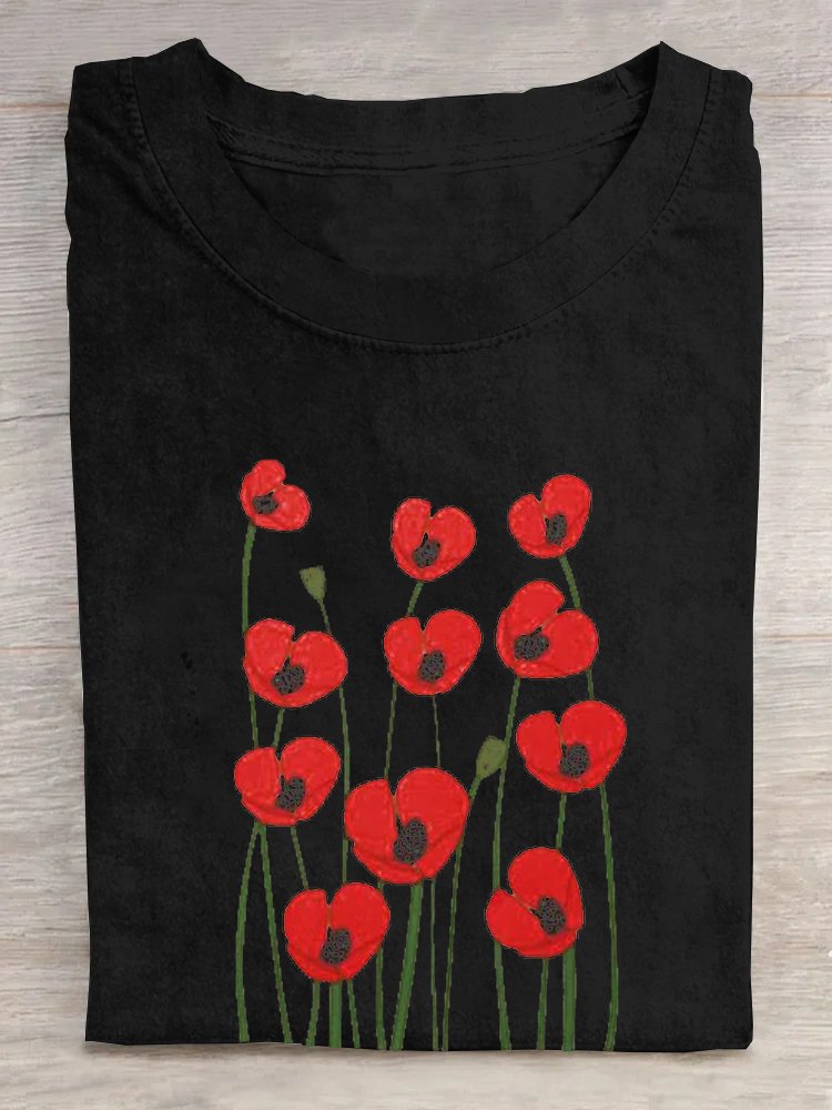 Cotton Crew Neck Casual Floral T-Shirt