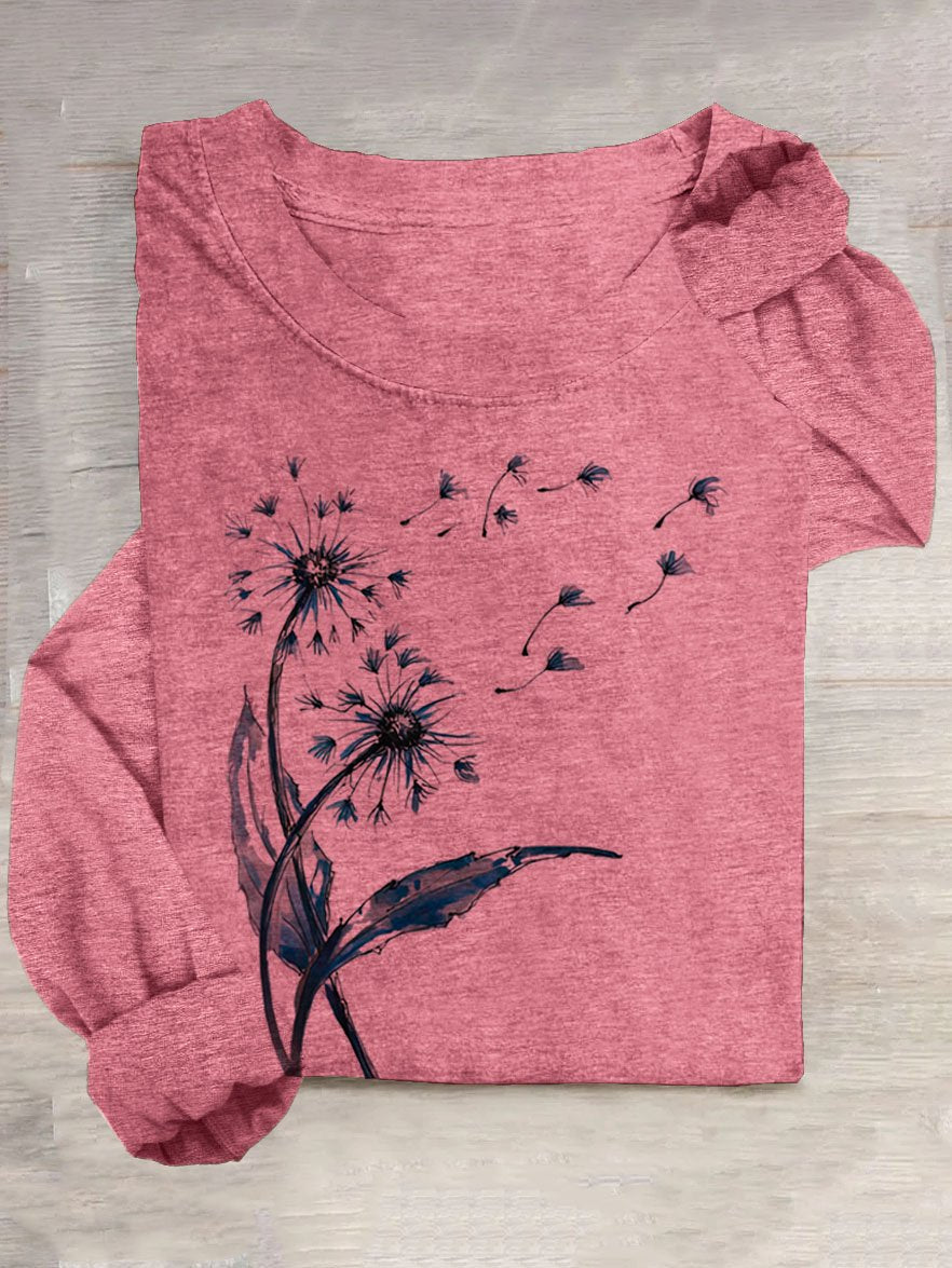 Dandelion Printed Long Sleeve Casual T-Shirt