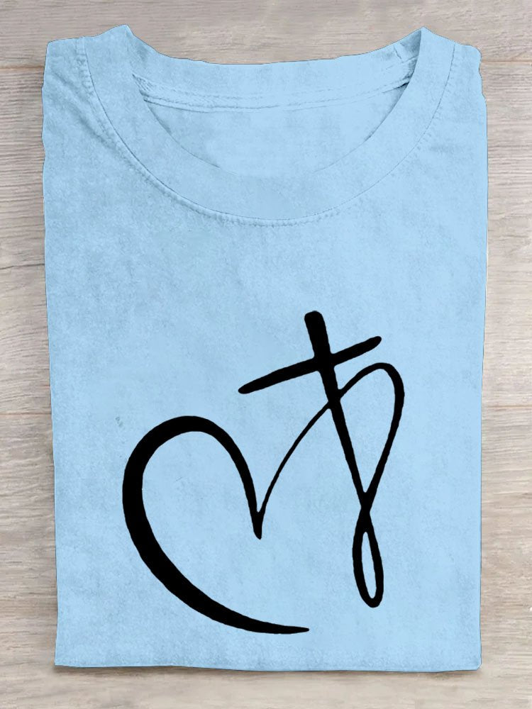 Crew Neck Heart/Cordate Casual T-Shirt