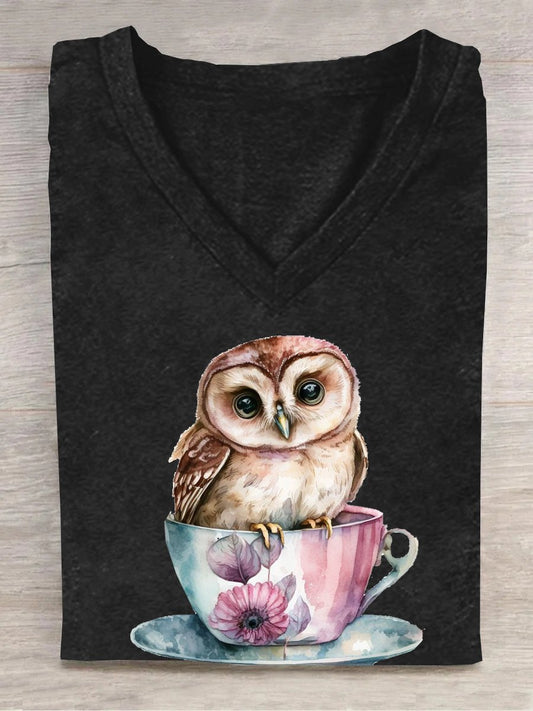 Animal Casual V Neck Loose T-Shirt