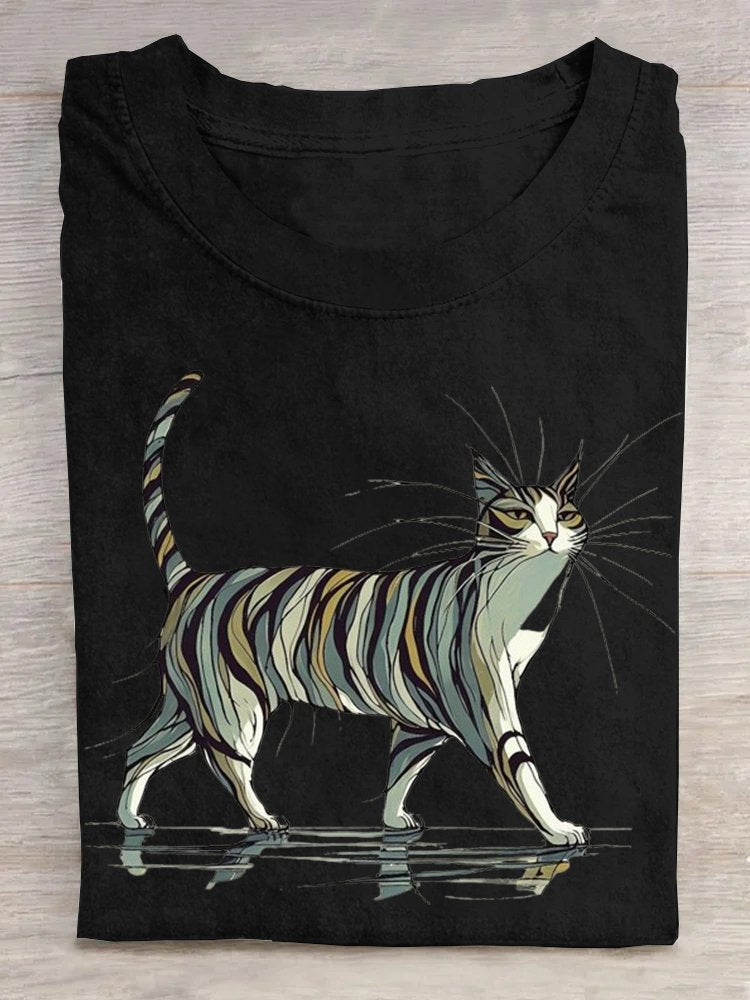 Cat Casual Crew Neck T-Shirt