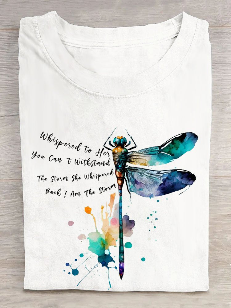 Dragonfly Text Letters Printed Casual T-Shirt