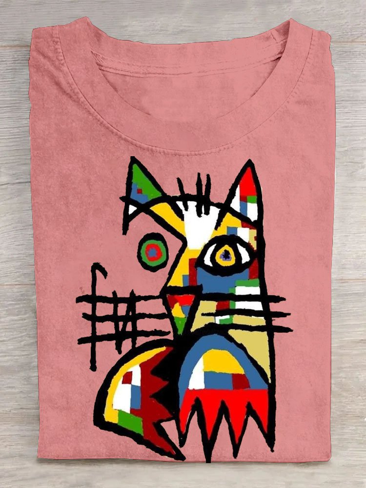 Casual Abstract Cat Printed T-Shirt