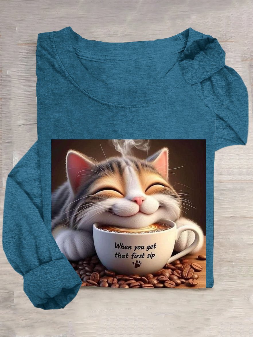 Casual Cat Crew Neck T-Shirt