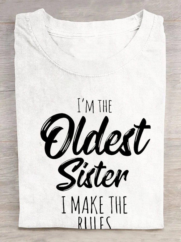 Women's Funny Words Sister Funny Casual T-shirt