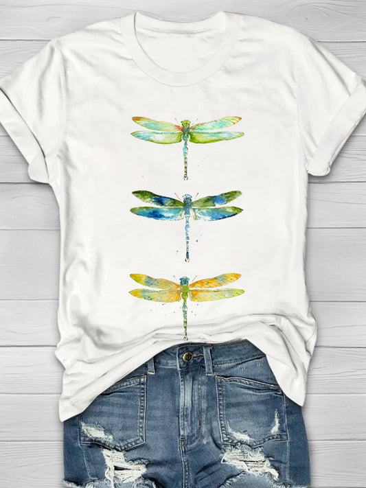 Dragonfly Loose Crew Neck Casual T-Shirt