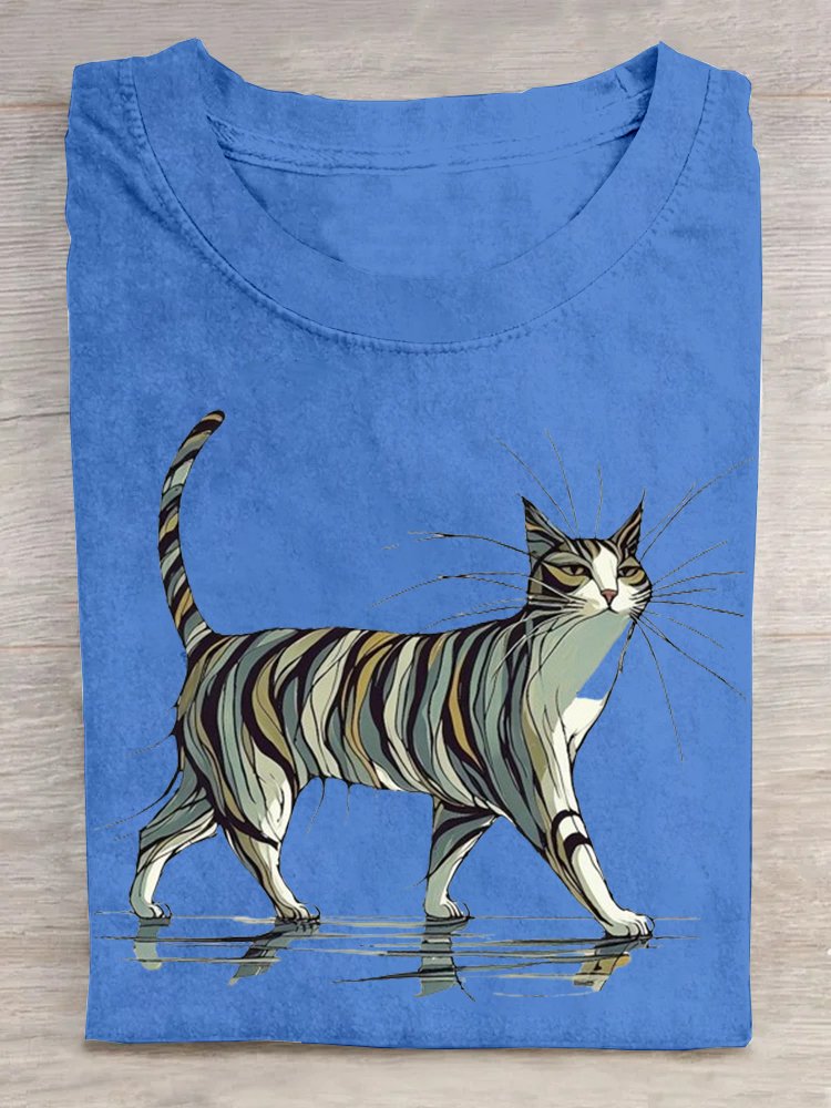 Cat Casual Crew Neck T-Shirt