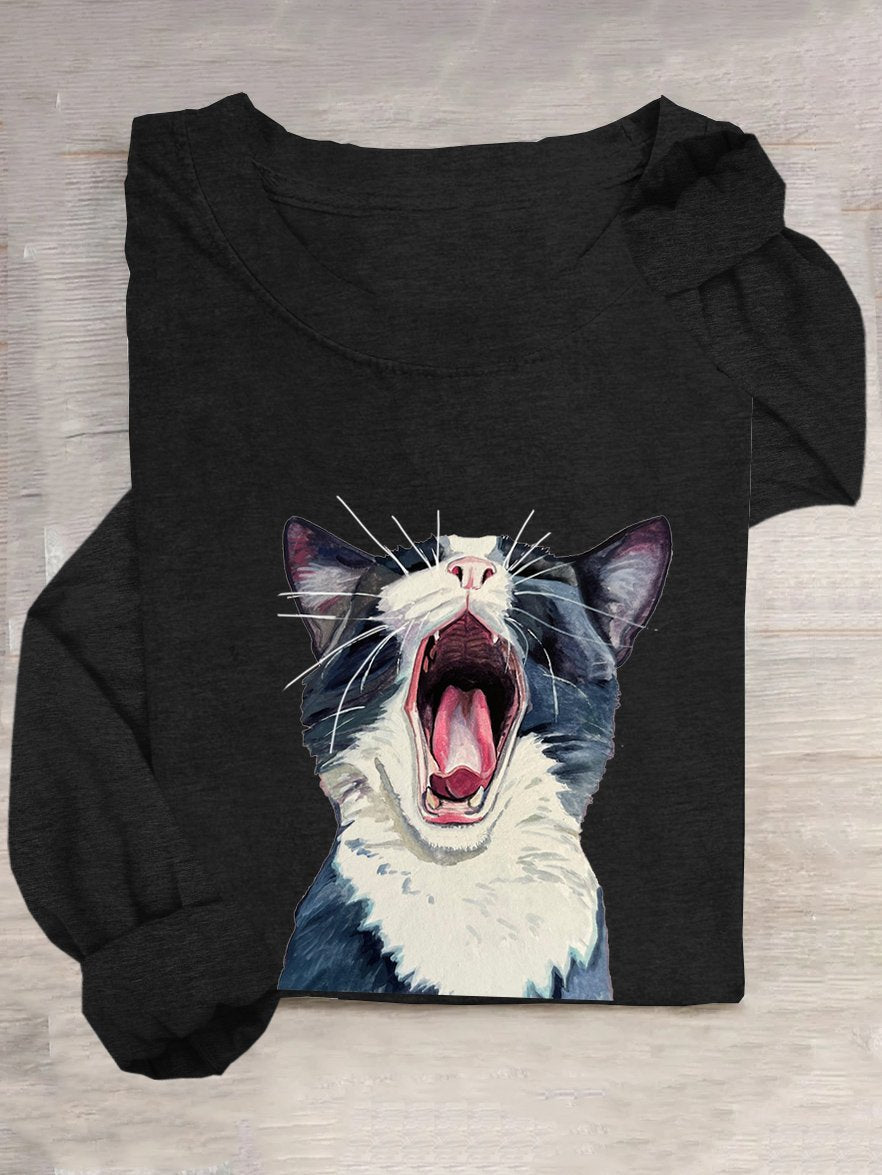 Loose Cat Casual Cotton-Blend T-Shirt