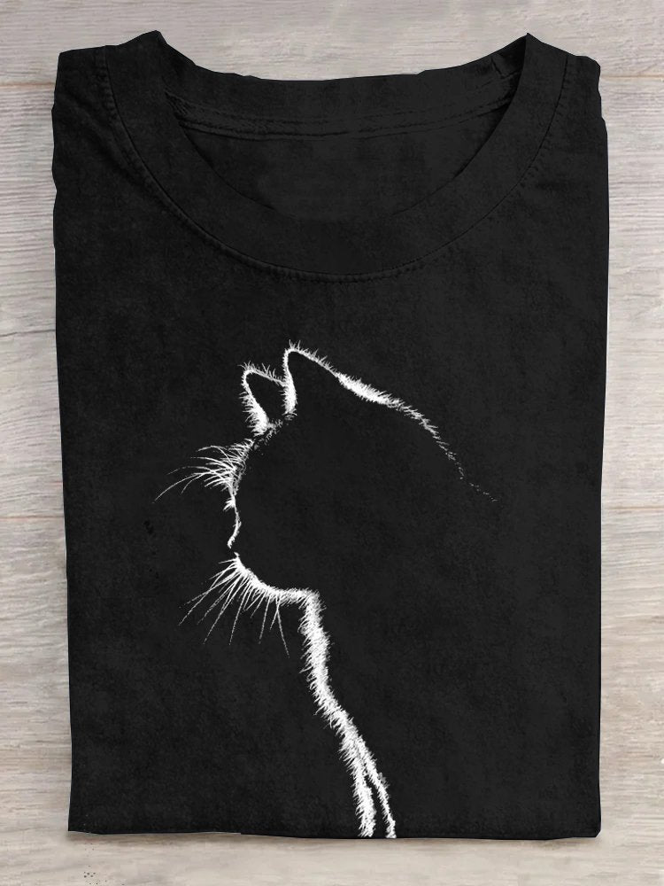 Casual Cat Crew Neck T-Shirt