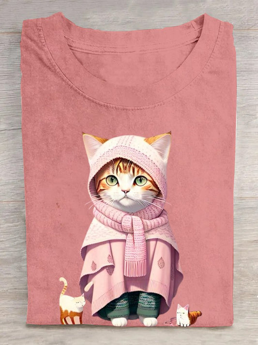 Loose Cotton Cat Casual T-Shirt