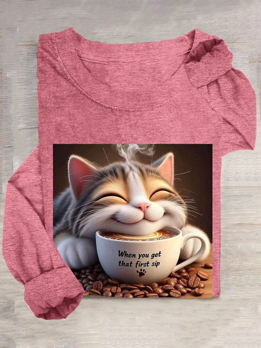 Casual Cat Crew Neck T-Shirt