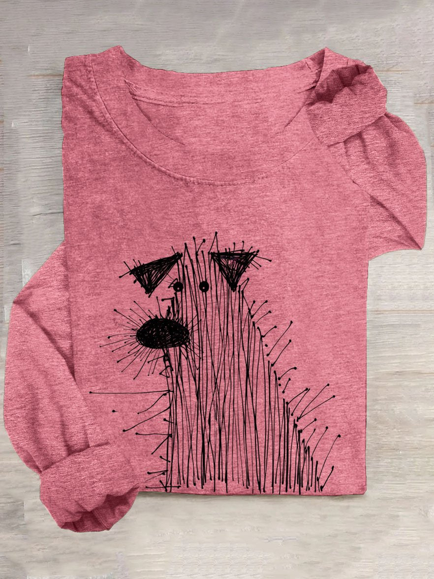 Funny Abstract Dog Printed Long Sleeve Casual T-Shirt