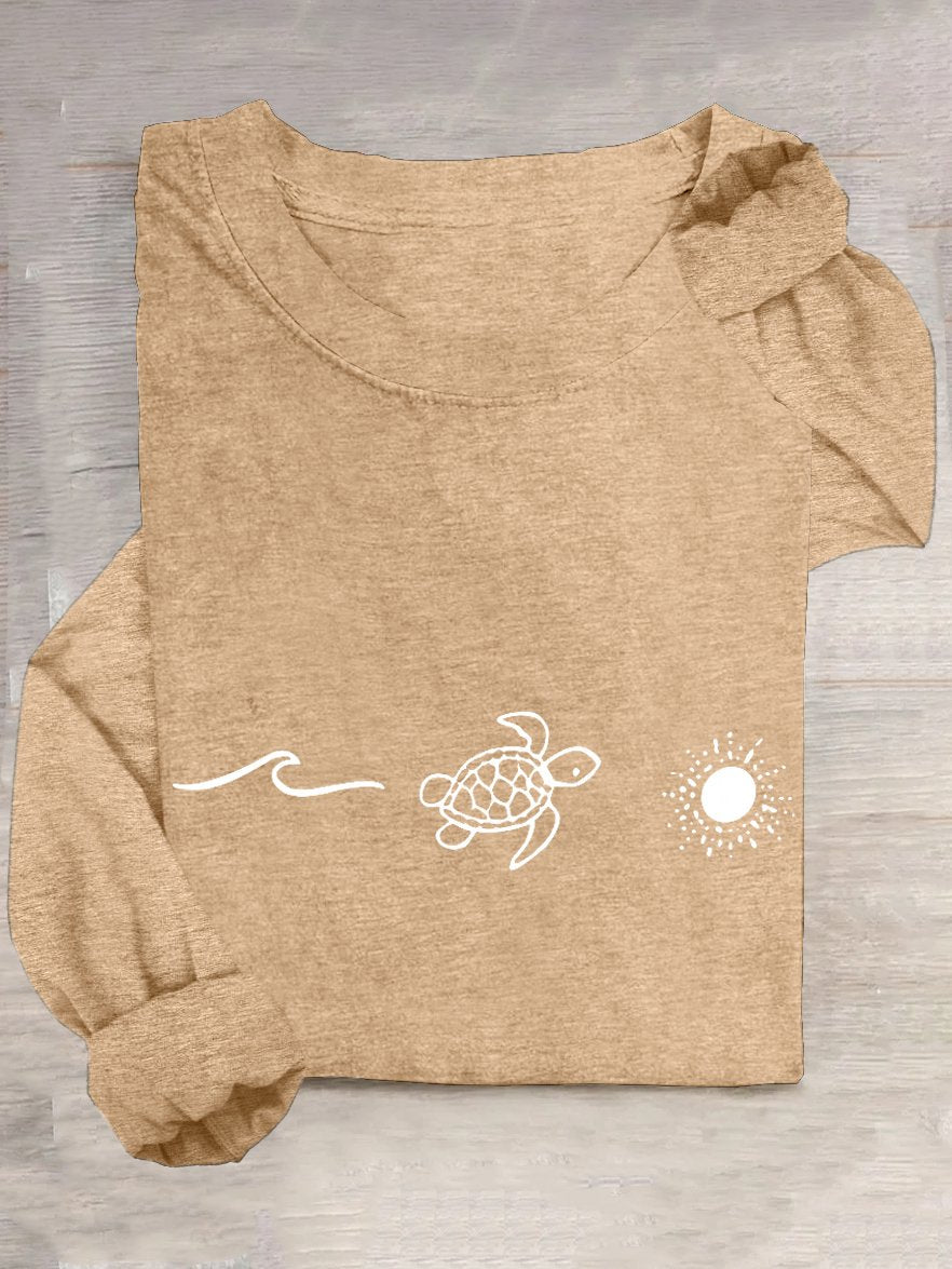 Cotton-Blend Casual Crew Neck Turtle T-Shirt