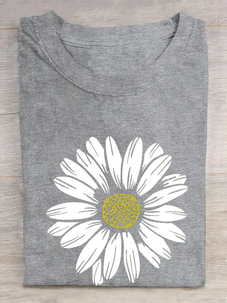 Casual Loose Cotton Daisy T-Shirt