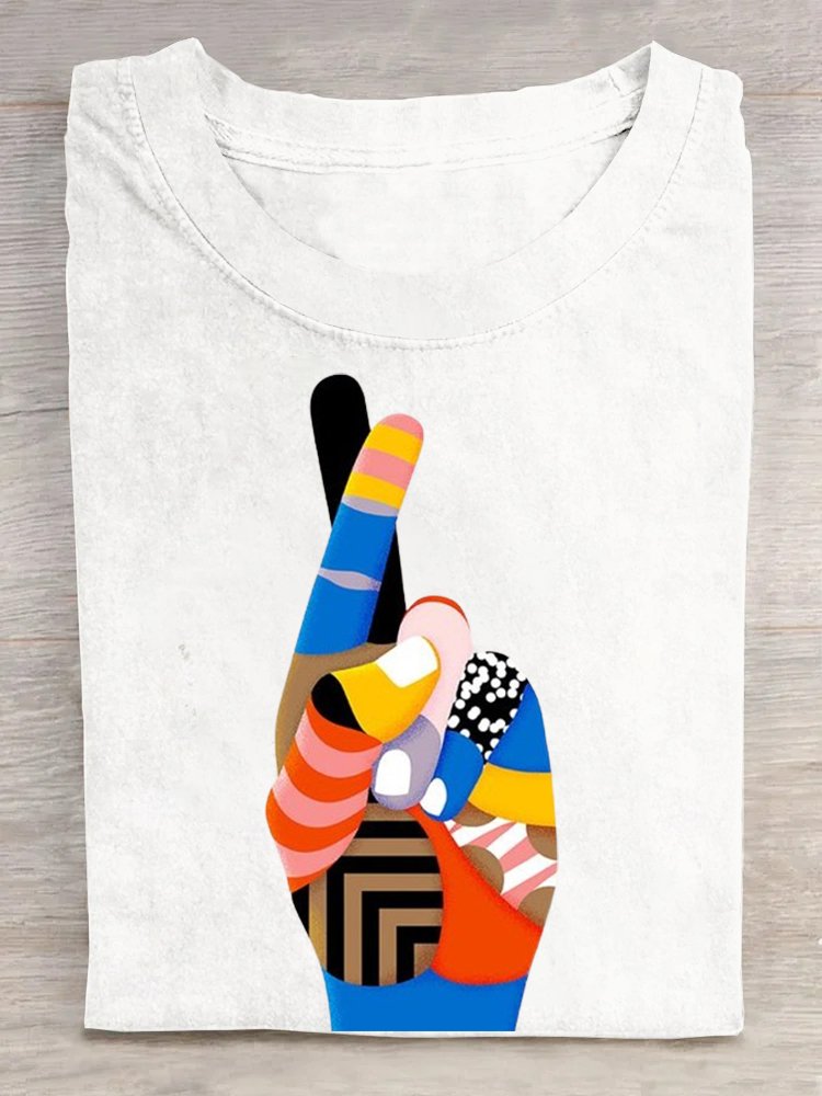 Abstract Loose Casual Cotton-Blend T-Shirt