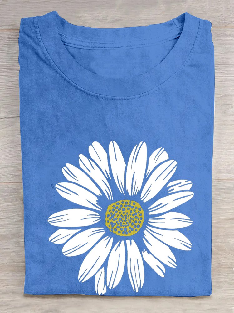 Casual Loose Cotton Daisy T-Shirt