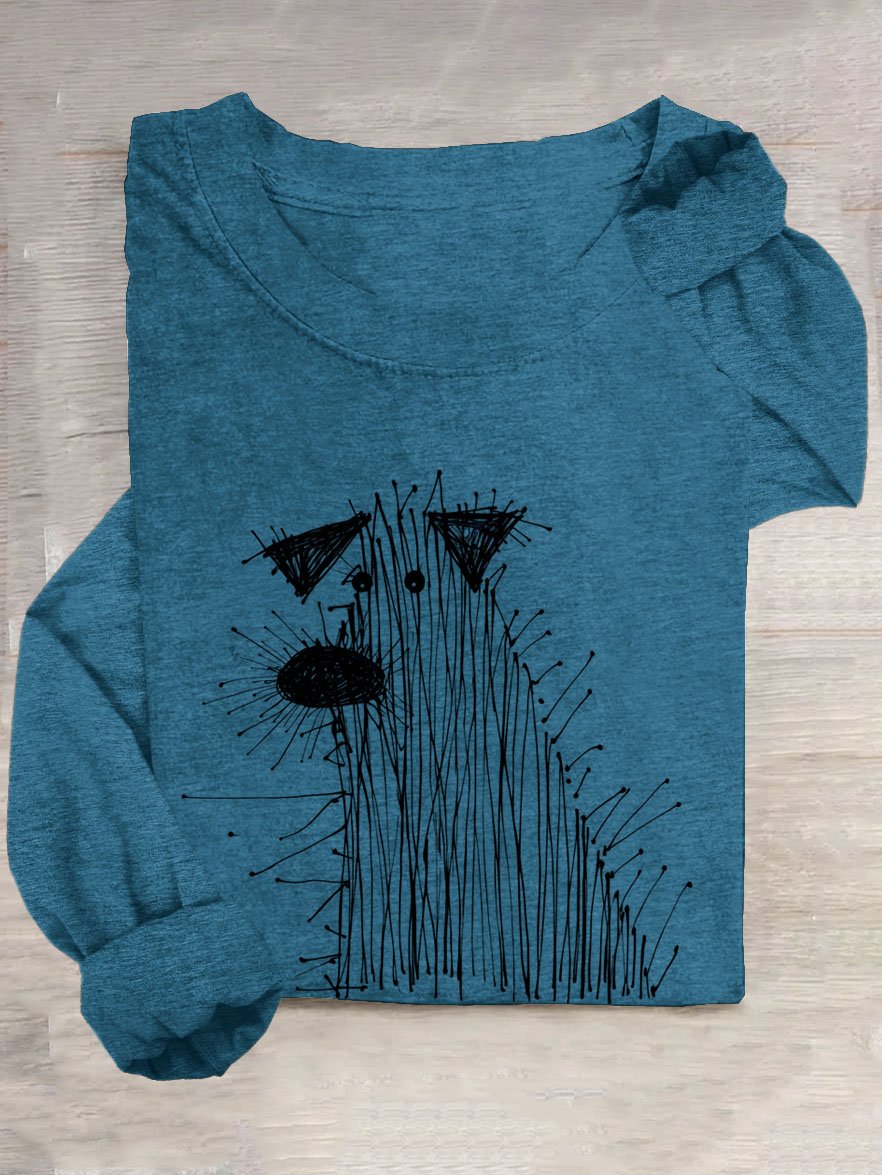 Funny Abstract Dog Printed Long Sleeve Casual T-Shirt