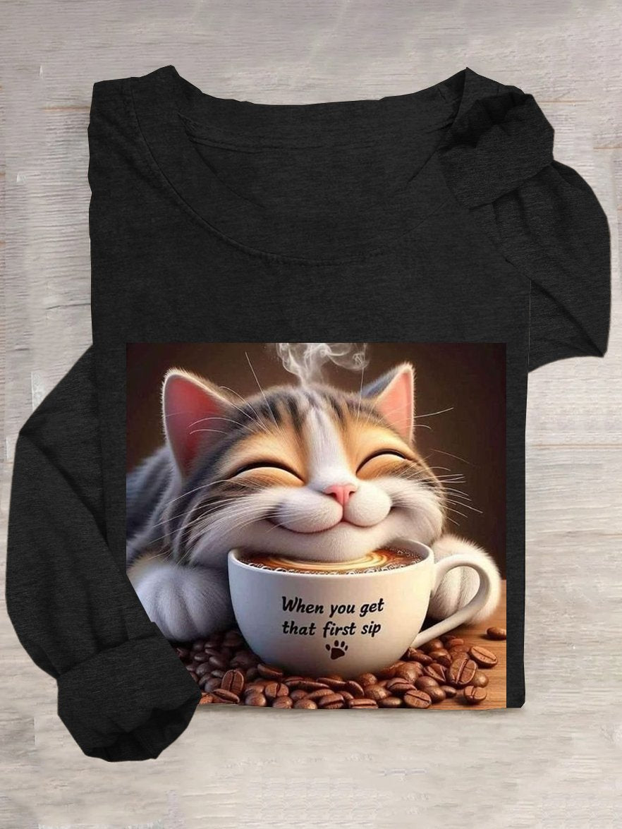 Casual Cat Crew Neck T-Shirt