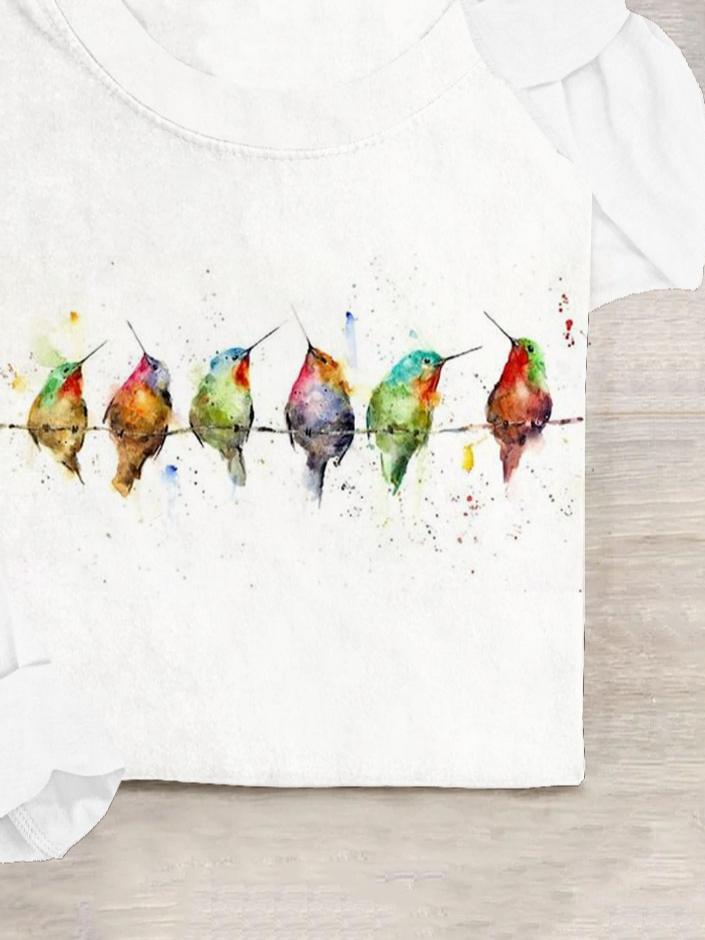 Casual Funny Bird Art Printed T-Shirt