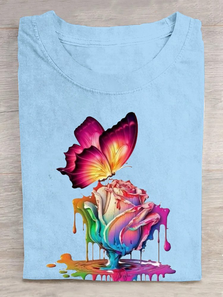 Casual Cotton Butterfly Floral Loose T-Shirt