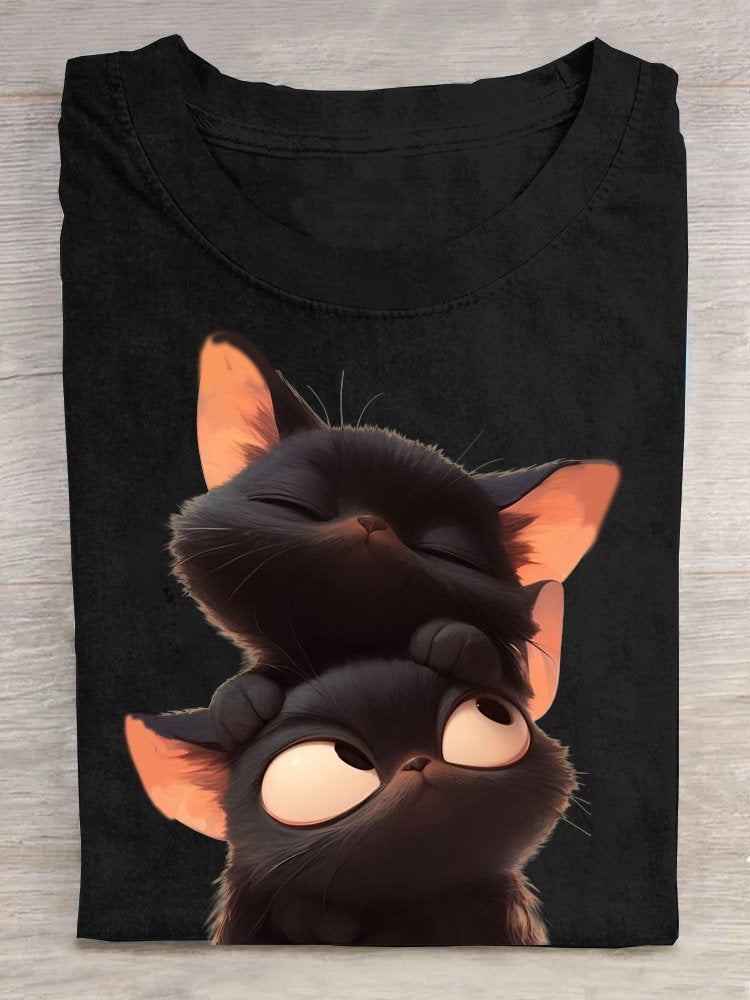 Cotton Loose Casual Cat T-Shirt