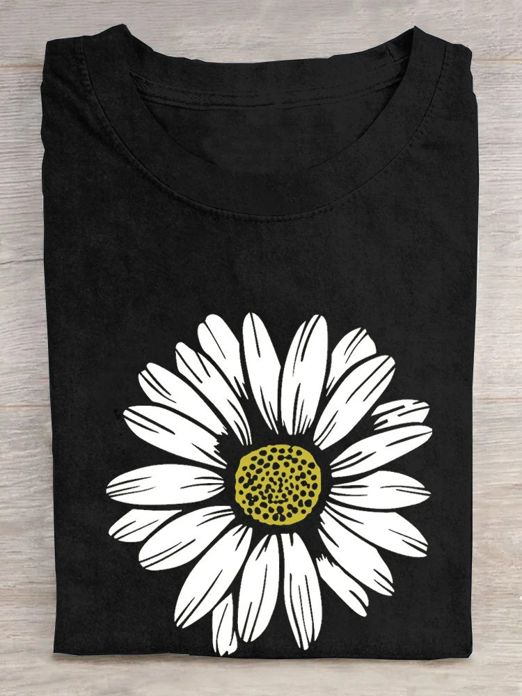 Casual Loose Cotton Daisy T-Shirt