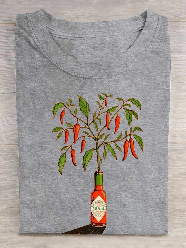 Cotton Plants Crew Neck Casual T-Shirt