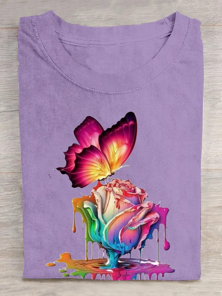 Casual Cotton Butterfly Floral Loose T-Shirt