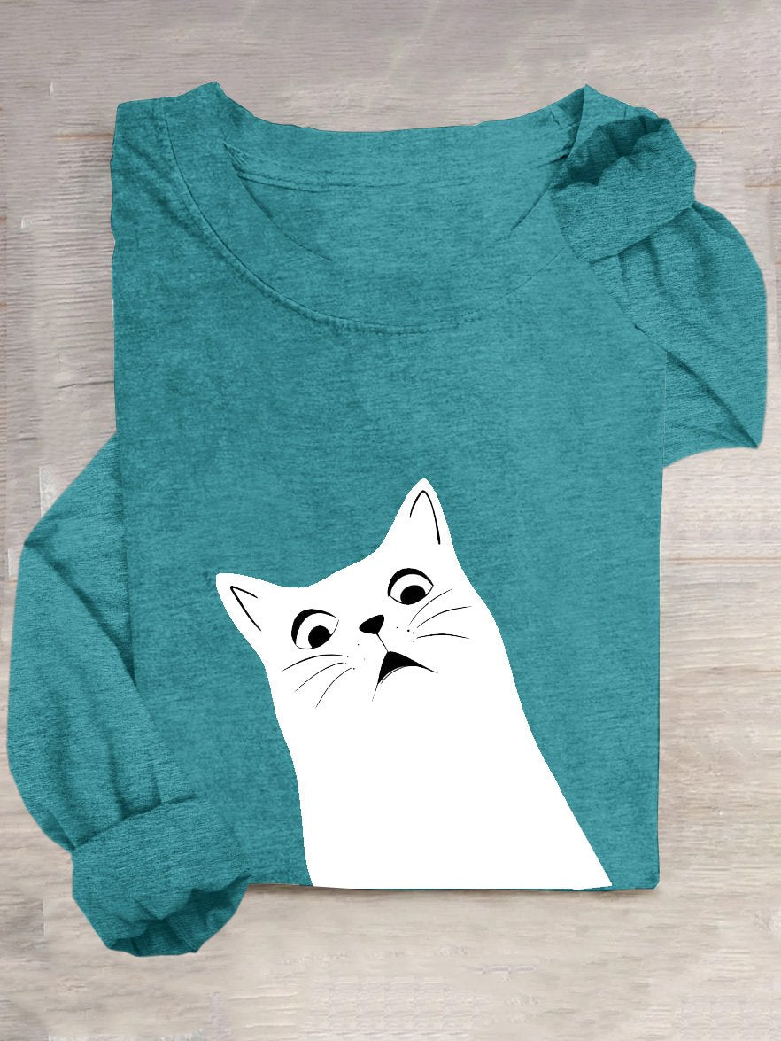 Casual Cat Loose Cotton-Blend T-Shirt