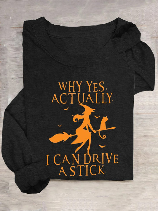 Women Funny Graphic Yes I Can Drive A Stick Halloween Top