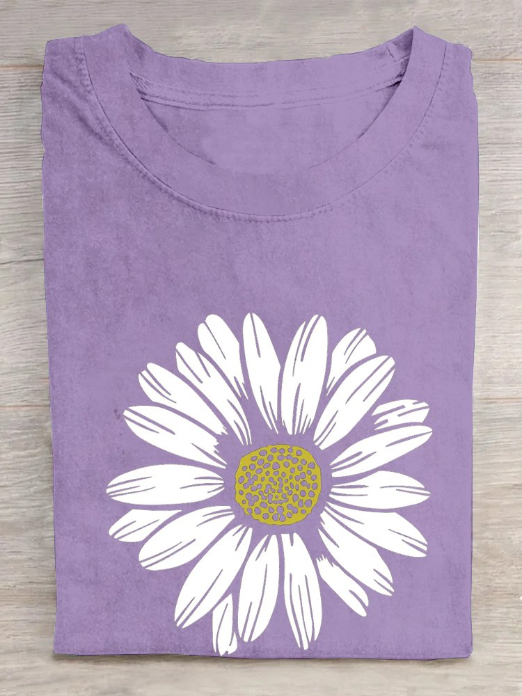 Casual Loose Cotton Daisy T-Shirt