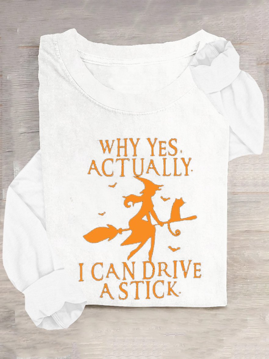 Women Funny Graphic Yes I Can Drive A Stick Halloween Top