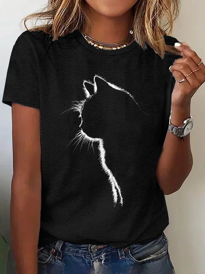 Casual Cat Crew Neck T-Shirt