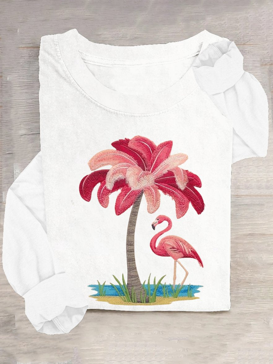 Loose Coconut Tree Casual Crew Neck T-Shirt