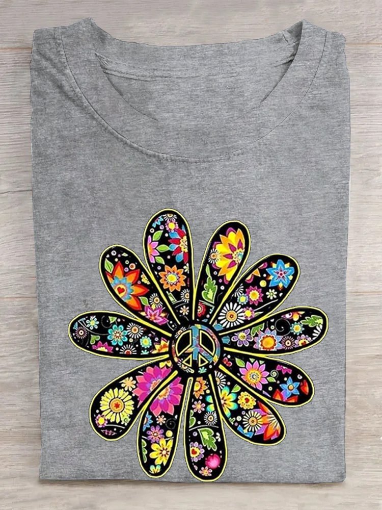 Casual Crew Neck Loose Floral T-Shirt