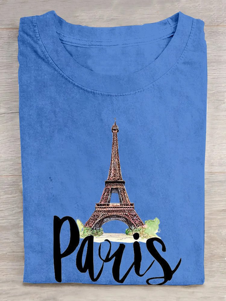 Loose Casual Paris Crew Neck T-Shirt