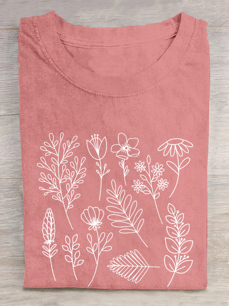 Casual Floral Cotton T-Shirt