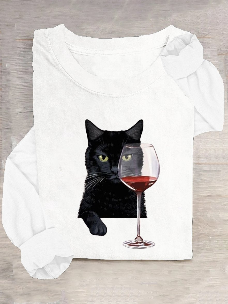 Cotton-Blend Cat Casual T-Shirt