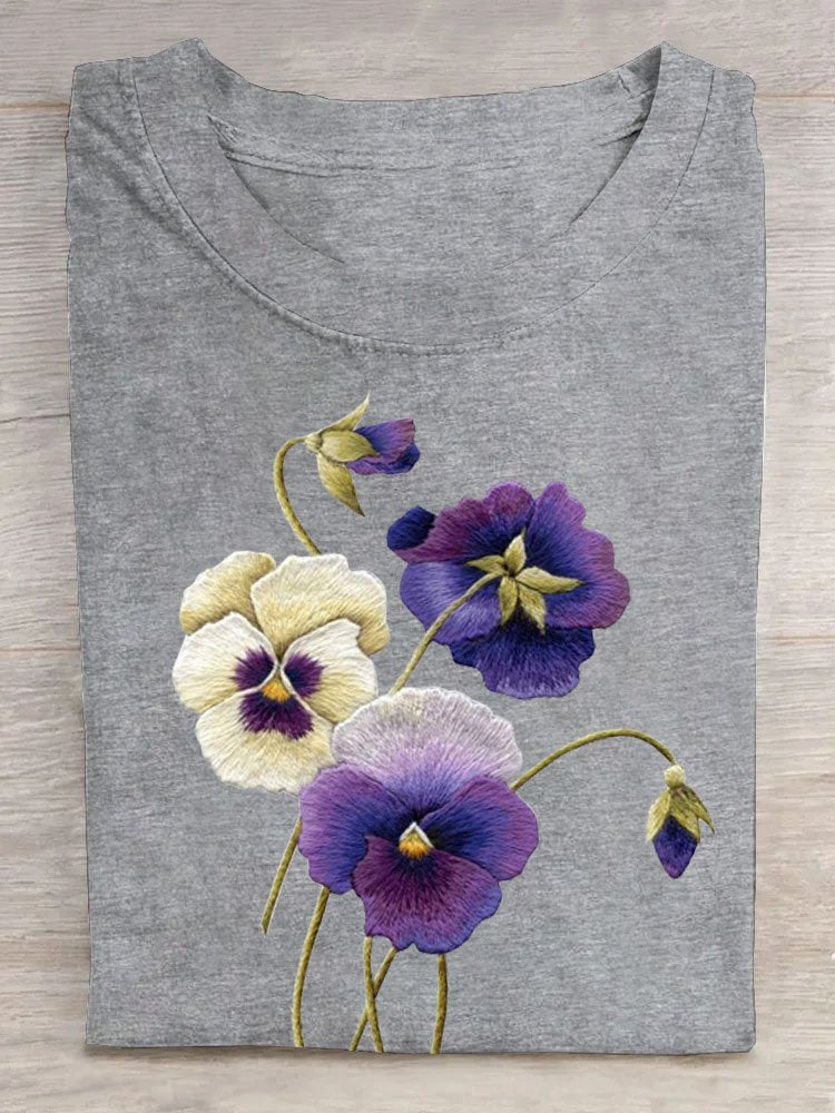 Floral Cotton Crew Neck Casual T-Shirt