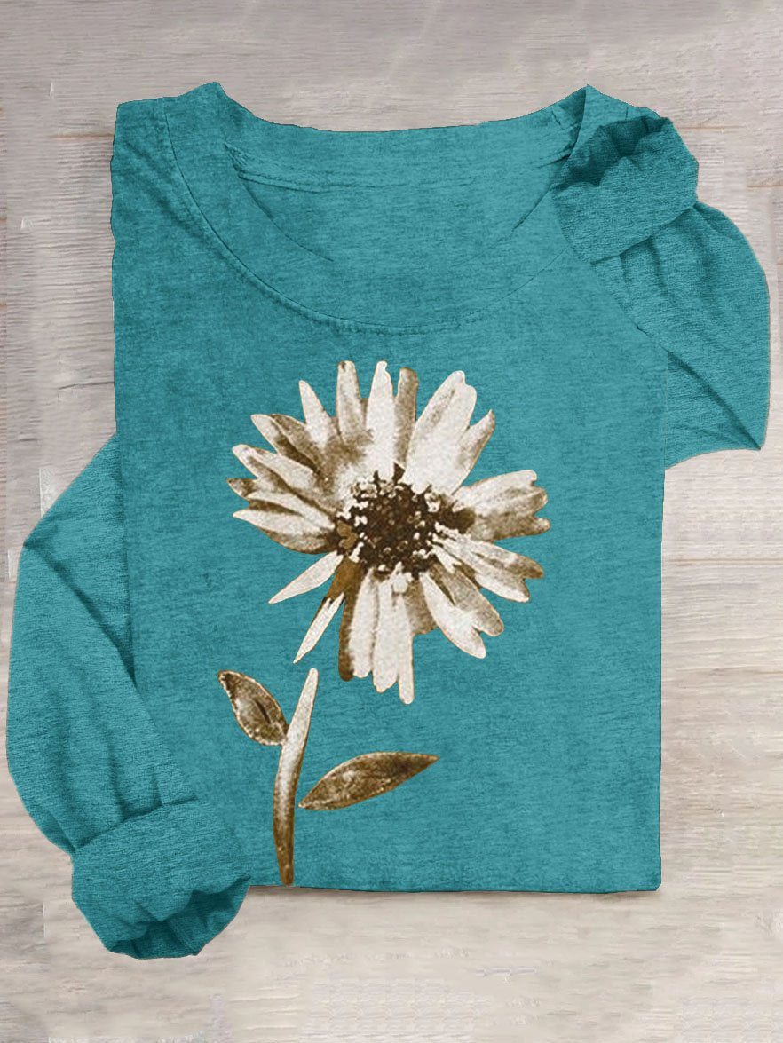 Floral Casual Cotton-Blend T-Shirt