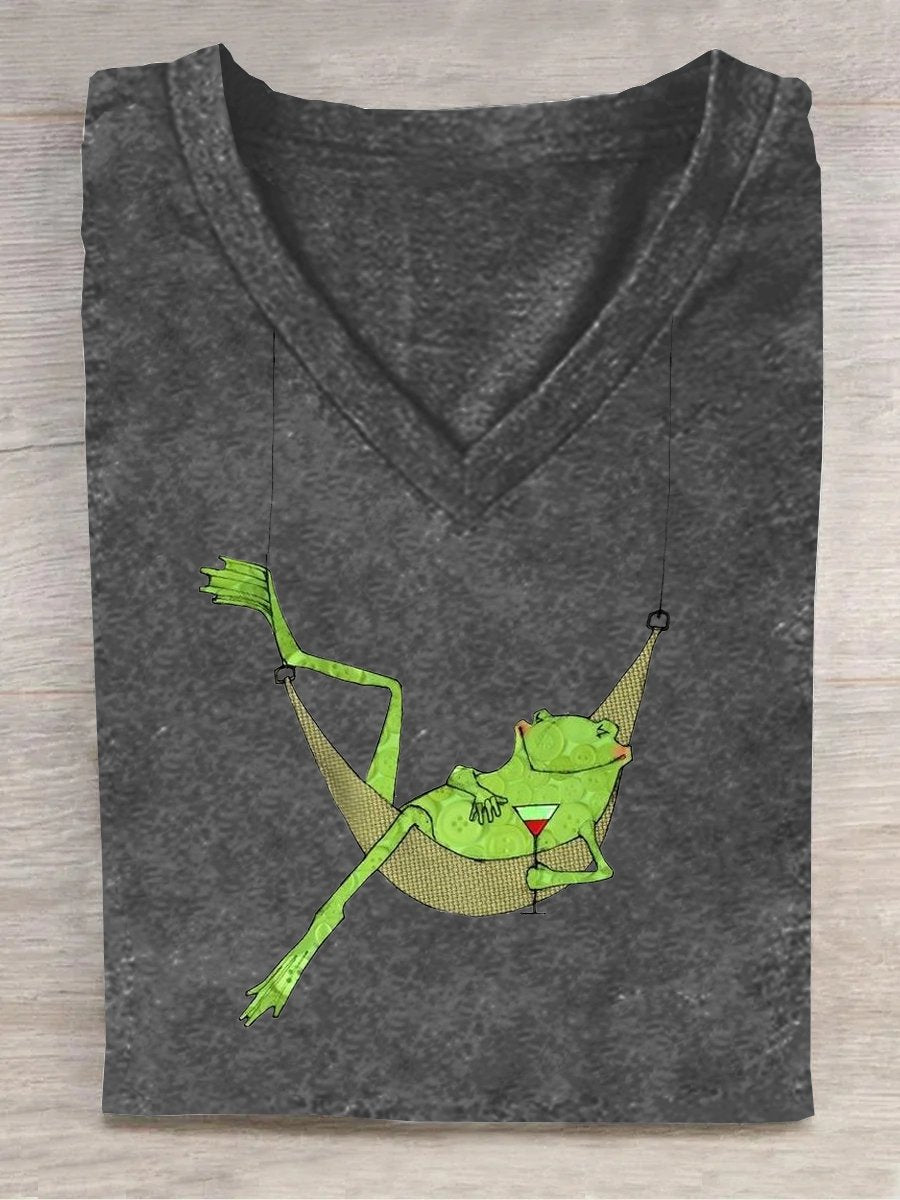 Frog V Neck Casual T-Shirt